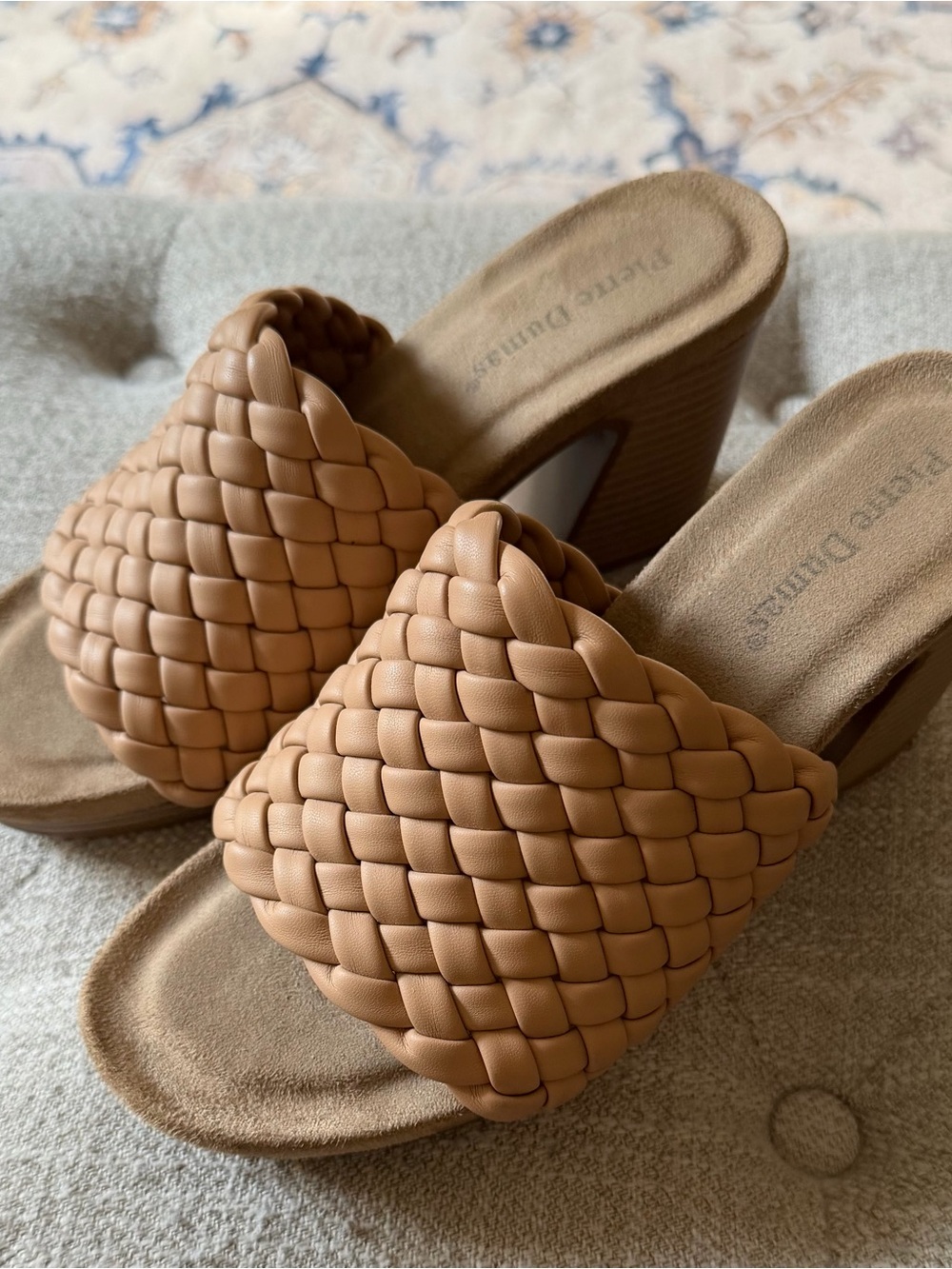 Pierre Dumas Woven Slide Mule in Camel Tan